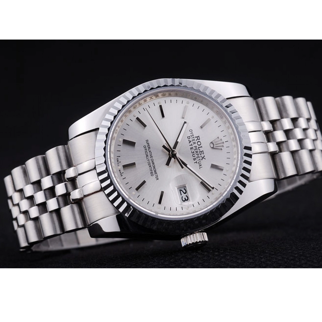 Aaa replica watch Bezel Silver Ribbed Datejust Dial 7457 Rolex 0725